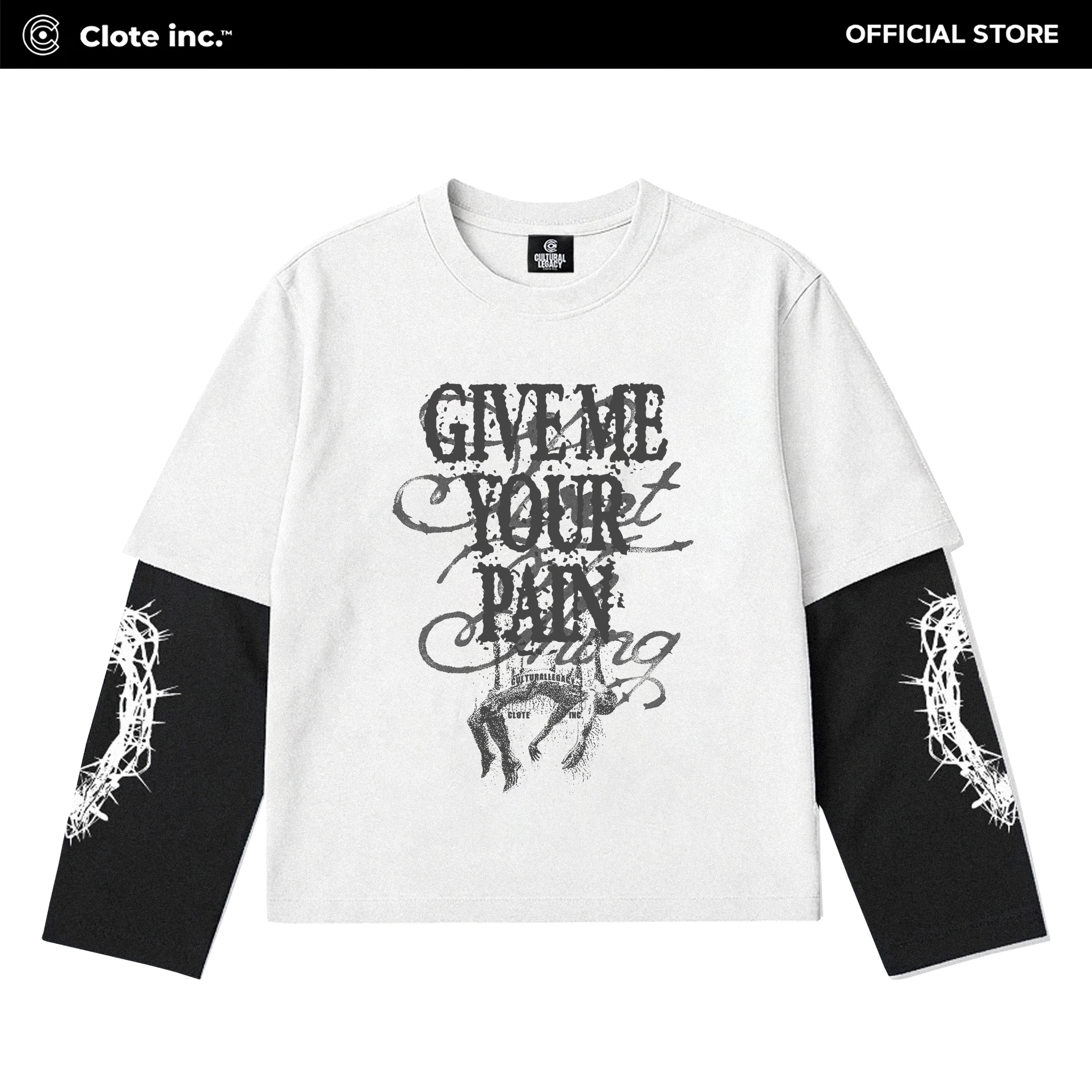 Clote Inc Boxy Oversize Double Sleeve Tshirt Unisex Cotton Combed 20s - GMYP White Black - LHC