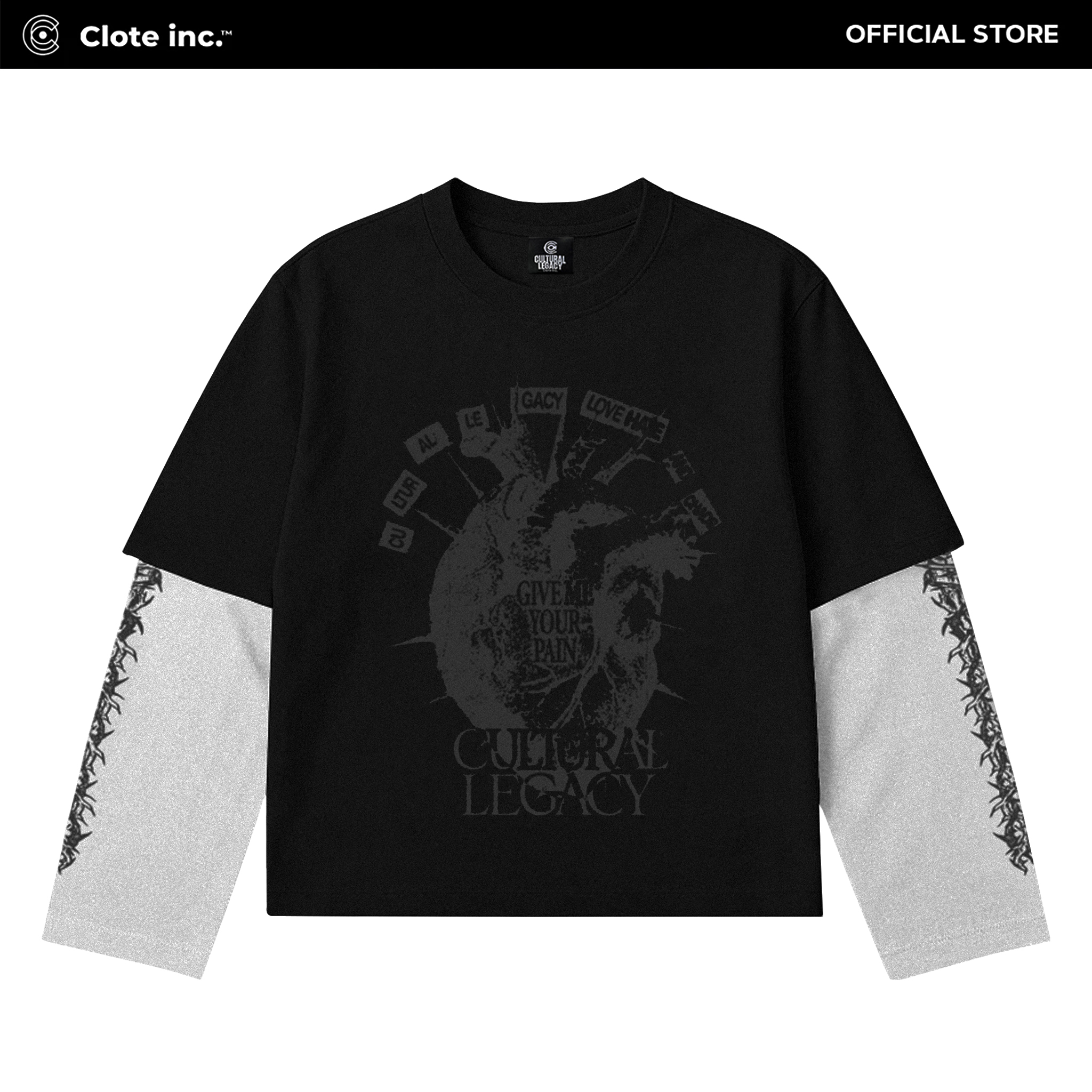 Clote Inc Boxy Oversize Double Sleeve Tshirt Unisex Cotton Combed 20s - Heal By Person Black White - LHC
